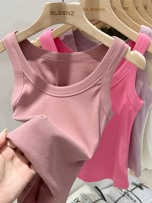 Women Solid round Neck Ribbed Tank Top Camisole